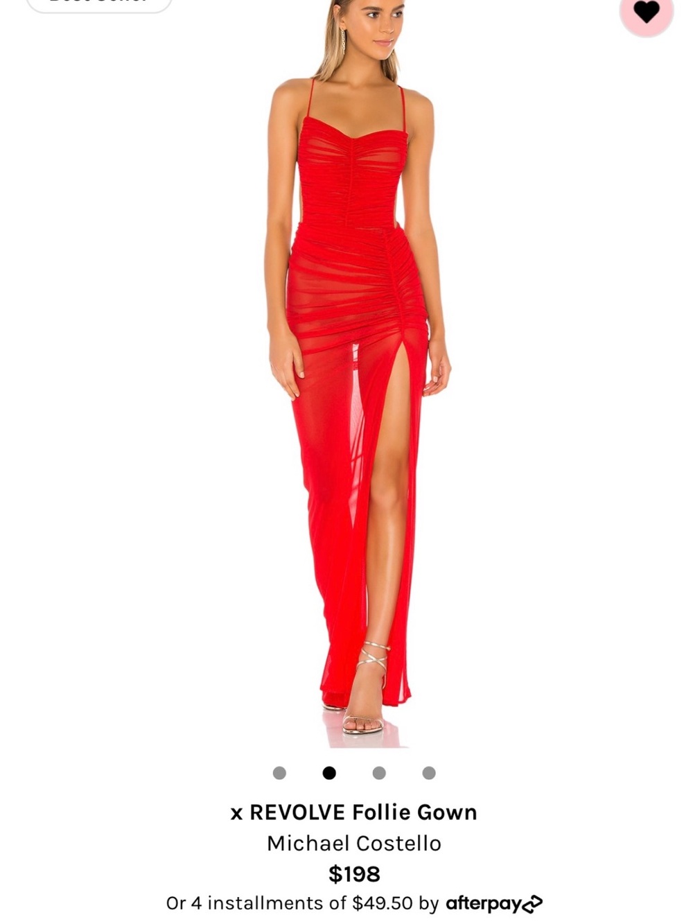 Michael Costello Red Ruched High-Slit Maxi Skirt